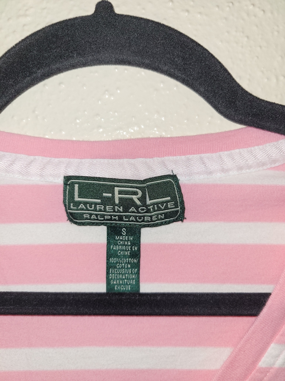 Lauren Ralph Lauren Active Pink White Striped V-Neck Tee Small - Picture 2 of 6